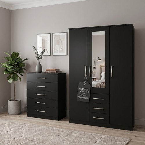 Ready assembled black bedroom - black,