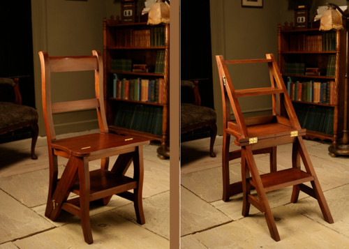 Mahogany library step chair - library,